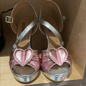 Moschino Pink and Silver Heart Platform Heels